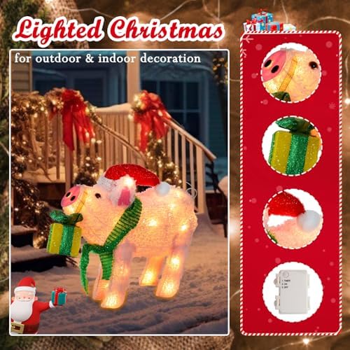 15" lighted christmas pig, 3d pre‑lit indoor outdoor on a desk or shelf