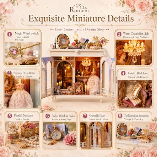 roroom diy miniature house kit, dreamy vanity room on a desk or shelf