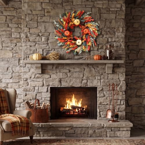 22" fall eucalyptus wreaths for front door with, front angle view