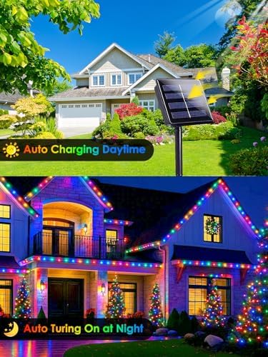 solar christmas lights outdoor, 4 pack 132ft solar, close-up detail