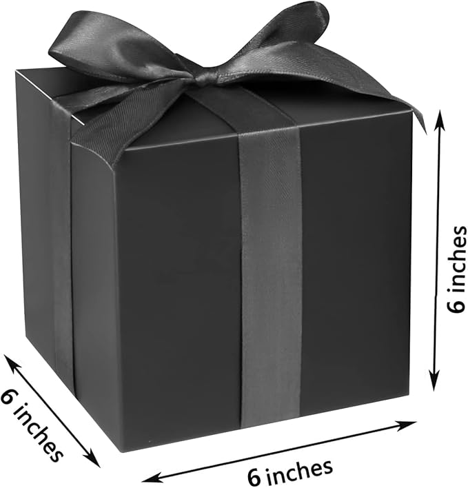 COTOPHER Small Gift Boxes 25 Pack 6x6x6 inches Black Gift Boxes with Lids for Gifts, Crafting, Wedding Party Favor, Cupcake Boxes, Candy, Bridesmaids Proposal Box with Ribbons and Stickers