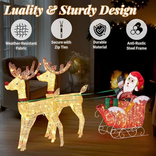 vingli 6ft lighted christmas reindeer and sleigh outdoor, side view