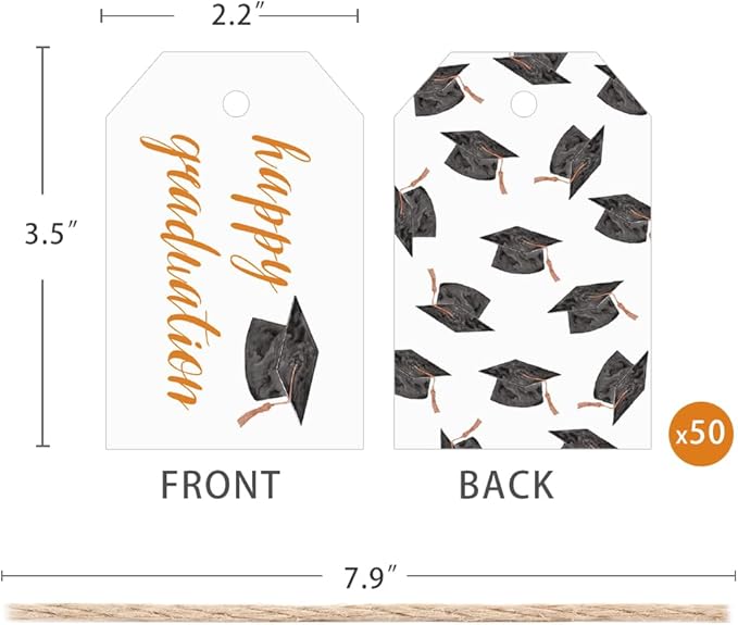 50 Pcs Graduation Gift Tags, Congrats Grad Party Favors Gift Tags for High School or Happy College Graduation Party Decoration Supplies (Orange, 2.2 * 3.5)