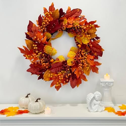 tokcare 24 inch fall wreaths for front door shown in use