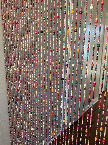 36" x 79" 41 strands rainbow colorful hippie, front angle view