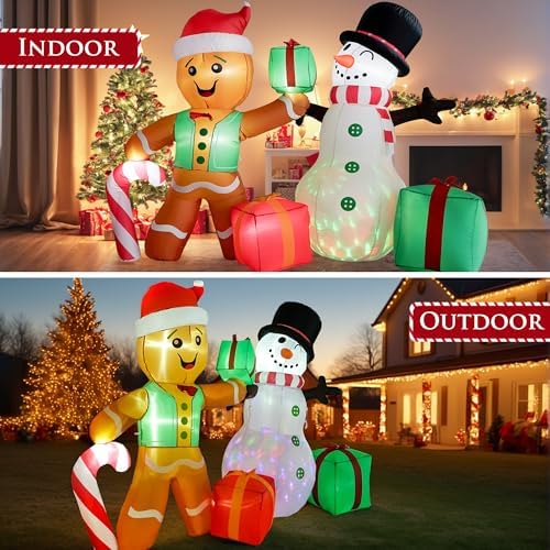 coolwufan 6 ft christmas decorations outdoor inflatables gingerbread showing dimensions