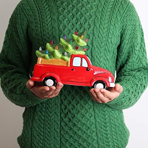 ceramic christmas tree and vintage truck - nostalgic, close-up detail