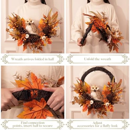 valery madelyn 24'' collapsible fall wreath for front showing dimensions