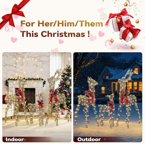 3d christmas rattan deer outdoor decorations with timer&, front angle view