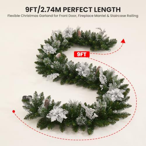 9 ft pre-lit christmas garland, color-changing lights and shown in use