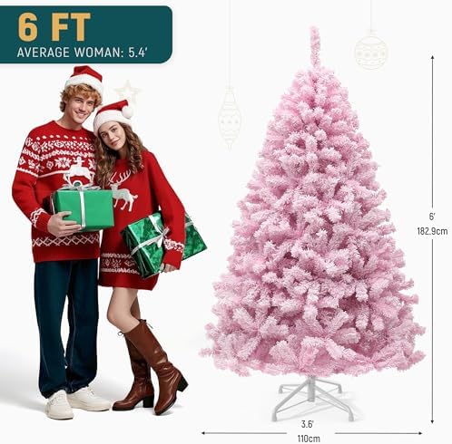 yitahome 6ft prelit pink flocked christmas tree with on a desk or shelf