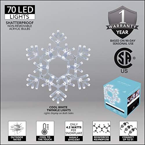 kringle traditions 20" cool white twinkle led snowflake, close-up detail