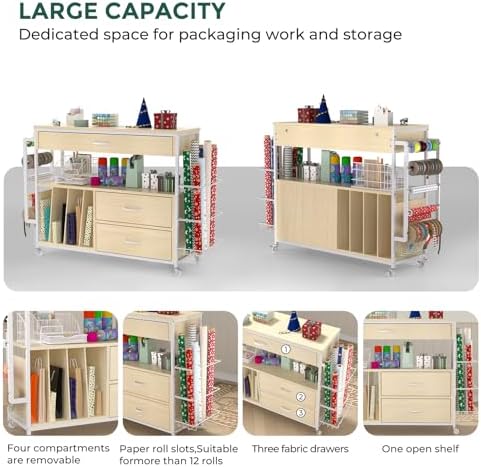 wrapping paper storage & organizer, craft cart with, side view