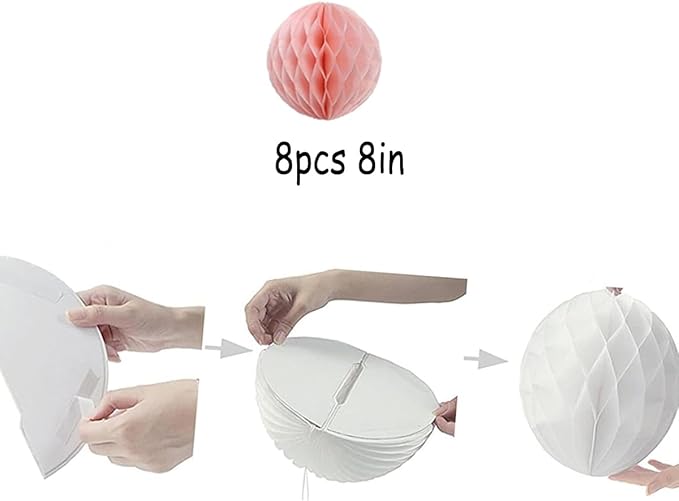 8pcs 8inch Paper Honeycomb Balls Decorative Tissue Honeycomb Balls Paper Pom Poms Flower Balls Art Hanging Balls for Birthday Wedding Nursery Baby Shower Home Decor (8inch, Lt-Pink)