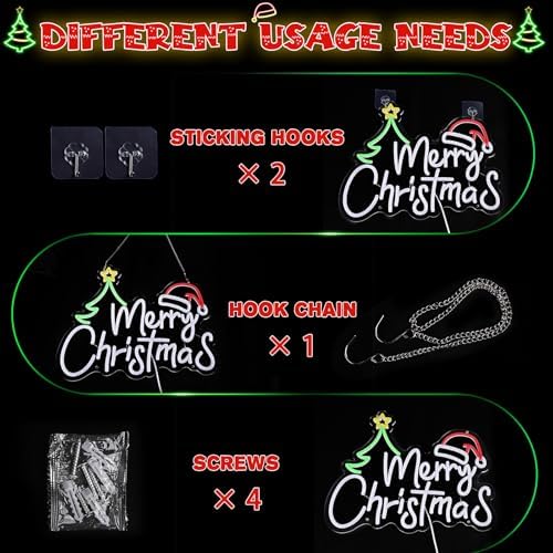 framics merry christmas neon sign-10 adjustable brightness led showing dimensions