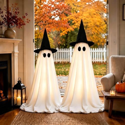 halloween ghost decorations indoor, 2 packs light up, close-up detail