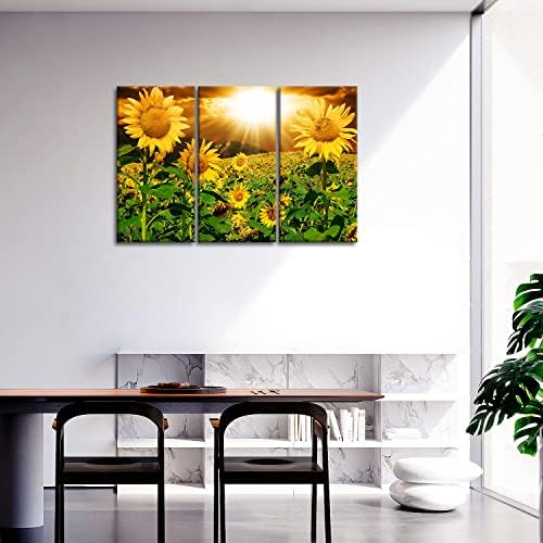 sunflower wall art canvas print sunrise picture, 3 shown in use