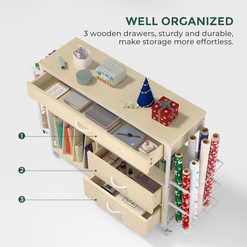 wrapping paper storage & organizer, craft cart with, close-up detail