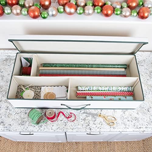 household essentials holiday gift wrap organizer with lid showing dimensions