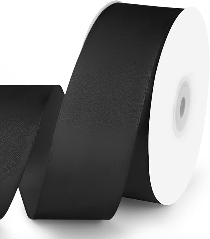KMER LIFE 1-1/2" Wide x 50 Yards Black Single Faced Polyester Satin Ribbon, Black Satin Ribbon Perfect for Wedding Decor, Wreath, Crafts, Gift Wrapping & Other Projects (Black)