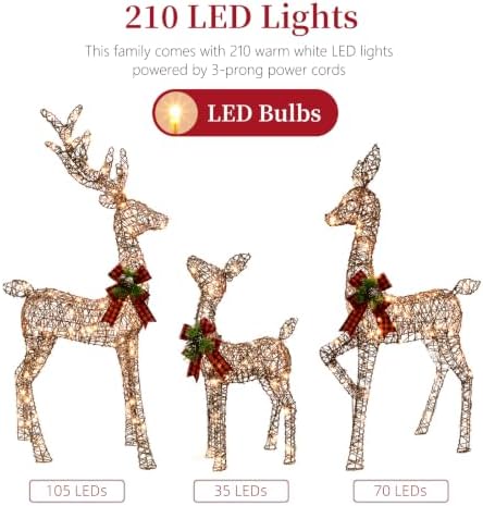 3d brown rattan christmas deer set, 210 leds, close-up detail
