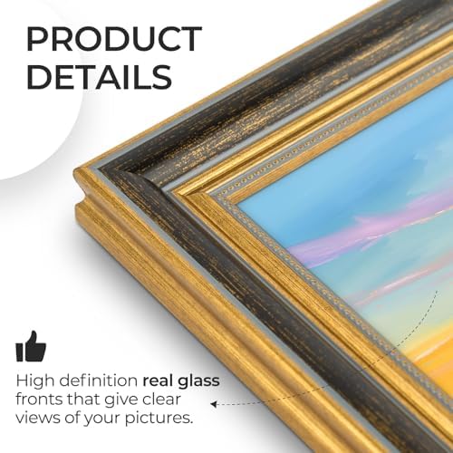 12x18 ornate picture frame with real glass,black gold showing dimensions