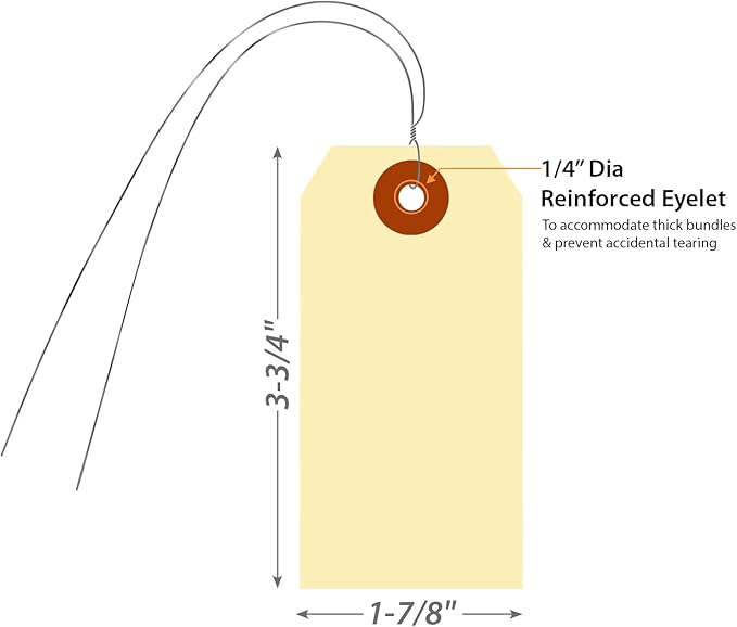 SmartSign Blank Manila Shipping Tags with Wire, Size-3, Pack of 1000, 13pt Thick Prewired Cardstock Tag, 3.75 x 1.875 inch Paper Hang Tags with Reinforced Fiber Patch