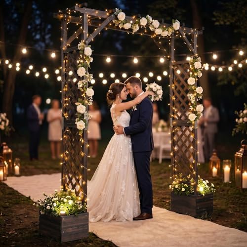 vingli wooden garden arbor with planter, wedding arch shown in use