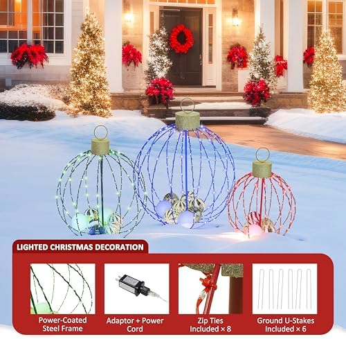 yardenaler outdoor christmas decorations, set of 3 lighted, close-up detail