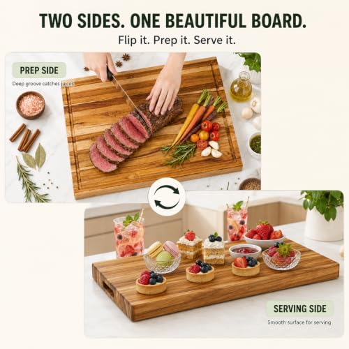 teak wood cutting board for kitchen, 18x14 inch, side view