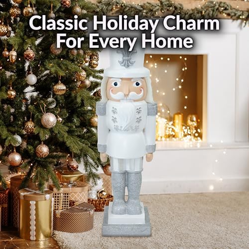 sunnydaze 3ft sterling the silver nutcracker christmas decoration shown in use