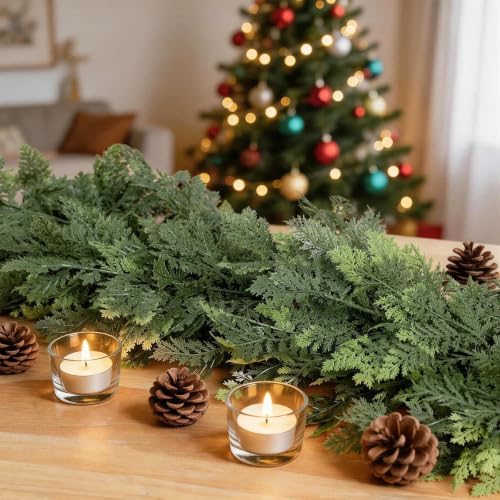 christmas garland 9ft decorations real touch cedar cypress, front angle view
