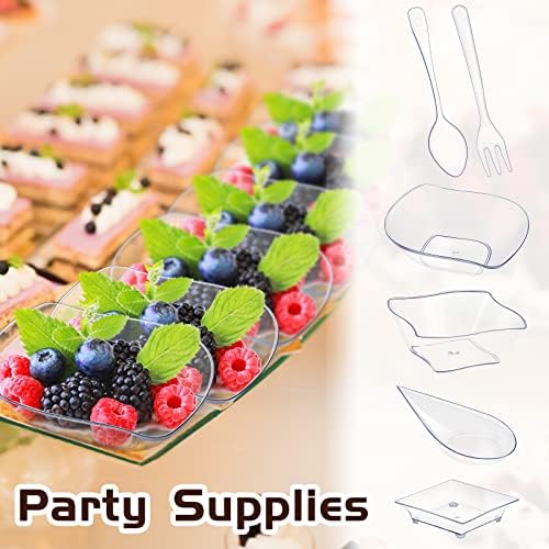 mini appetizer plates disposable, classic style, clear on a desk or shelf