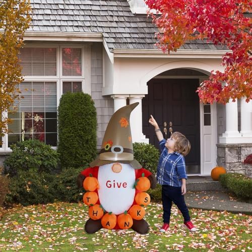 juegoal thanksgiving inflatable gnome, 4 ft lighted cute, close-up detail