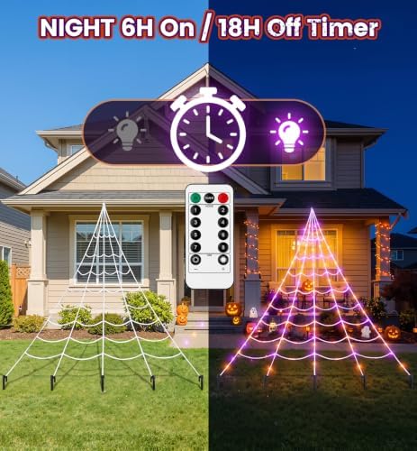 halloween giant spider web decoration with glow-in-the-dark spider, close-up detail