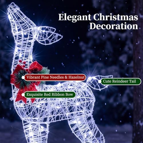 tangkula lighted christmas reindeer, outdoor 3d standing deer showing dimensions