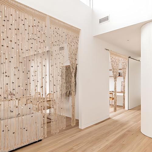 bechaeo boho macrame bead curtain for door window, view 9
