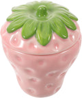 DOITOOL Strawberry Shaped Ceramic Candle Holder Empty Refillable Pink Candle Cup with Lid for DIY and Everyday Stylish Decoration