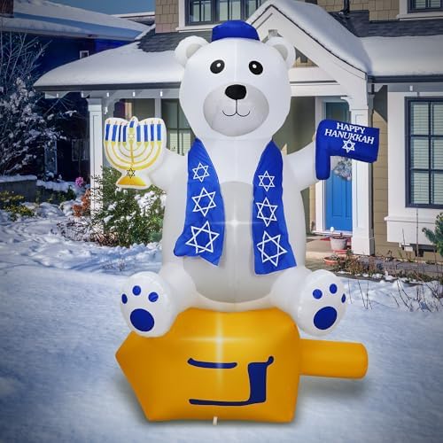 6 foot hanukkah inflatables outdoor decorations bear holding shown in use