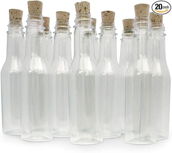 Plastic Bottles & Corks for Bottle Message Invitations, Announcements, DIY Craft, Party Favors & Sand Art - Clear Plastic (450 Bottles & Corks)