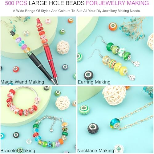 european large hole beads, assorted european craft beads showing dimensions