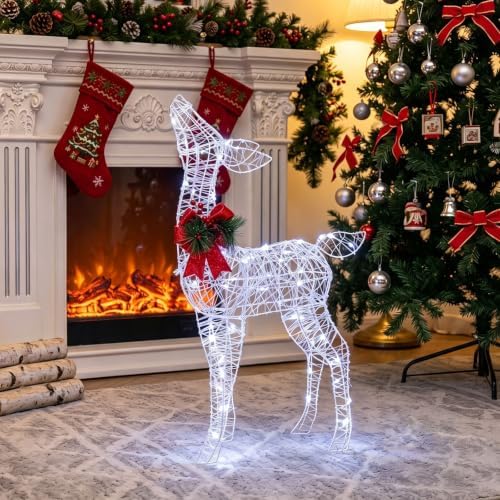 tangkula lighted christmas reindeer, outdoor 3d standing deer, close-up detail