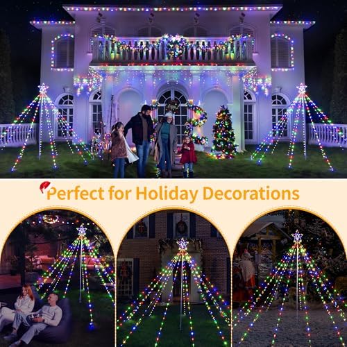 ollny christmas lights tree 340led with topper star, front angle view