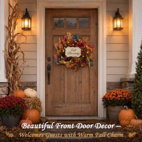 22 inch fall wreath for front door, artificial, package contents