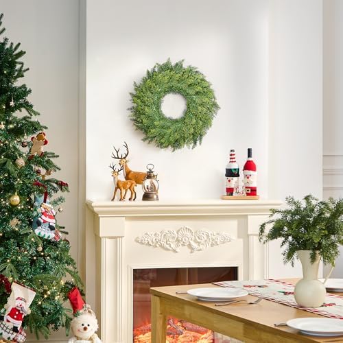 22 inch real touch cedar wreath, artificial greenery on a desk or shelf