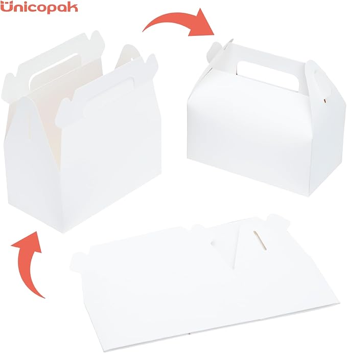 UnicoPak 30 Pack White Gable Treat Boxes Party Favor Boxes for Goodie Snacks Cookie Candy Toys Birthday Party Wedding Shower Holidays 6.5x3.5x4 Inches