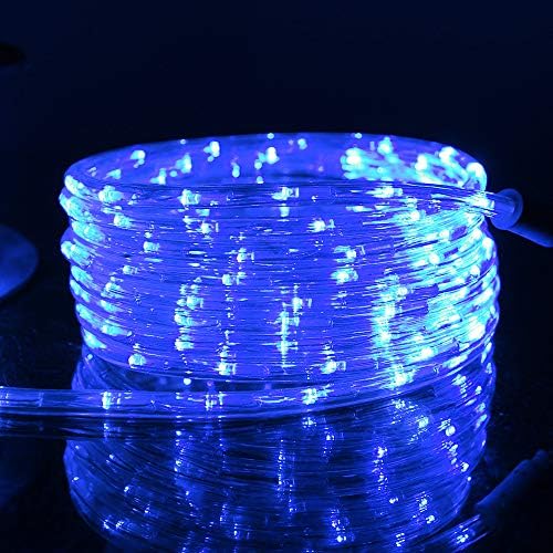 DINGFU 50ft 360 LED Waterproof Rope Lights, 110V Connectable Indoor Outdoor Blue Rope Lights for Outside, Deck, Patio, Pool, Camping, Bedroom Decor, Landscape Lighting and More (Blue)