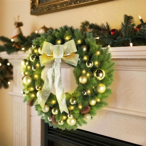 hausse 21" lighted christmas wreath with metal hanger on a desk or shelf