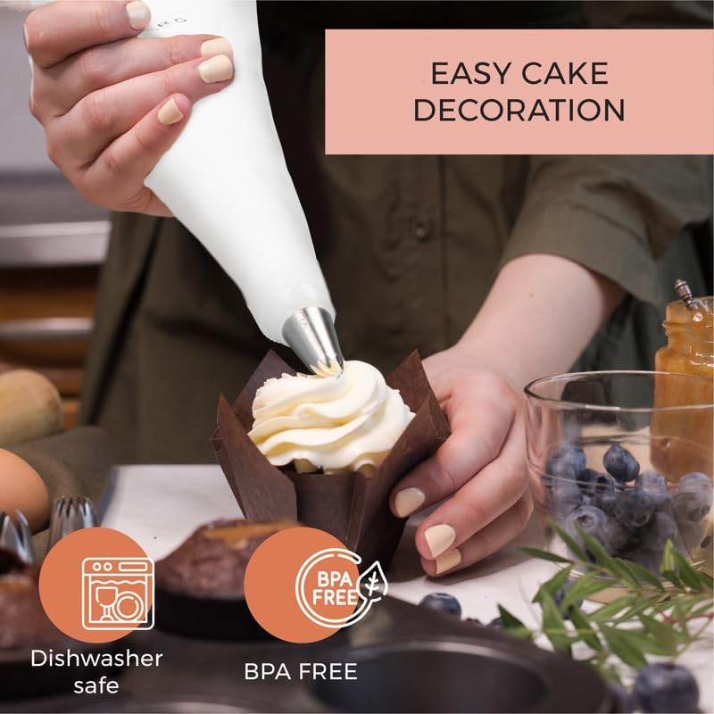 Wenburg Versatile & Easy-to-Clean Large Icing Piping Bags and Tips Set - Reusable 7 Large Icing Tip for Cake Decorating - Cotton Icing Bag - Coupler I Professional Cupcake Kit, Premium Baking Supplies
