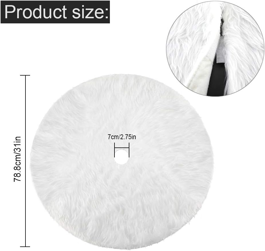 Konsait Plush Christmas Tree Skirt - Round Snow White Xmas Tree Mat Base Cover for Holiday Home Decorations,31Inch/78CM